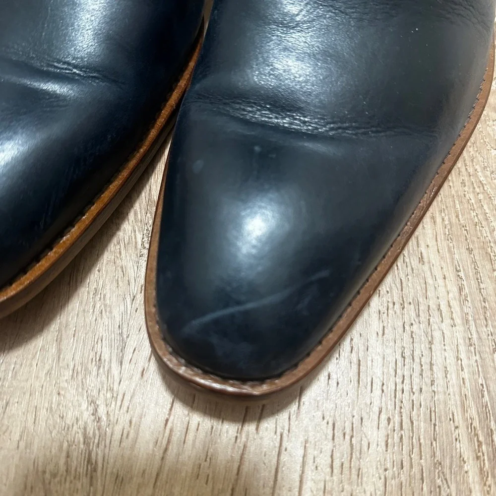 Steve Madden | Men's Navy Blue Leather Brown Suede Heel Chukka Boots, Size 10